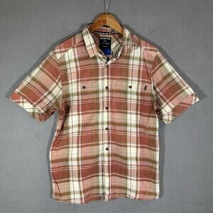 Kavu Short Sleeve Men's medium Button Down Outdoor Hiking Red Gray Plaid Shirt